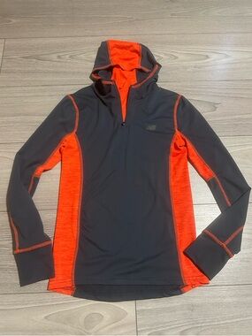 New Balance Youth Gray and Orange Performance Hooded Quarter-Zip